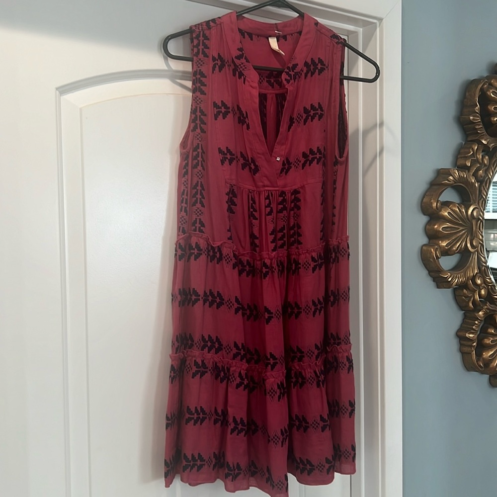 Pink and navy cotton swing dress made in India